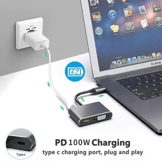 ⚡COD⚡Seamwi USB C to HDMI VGA Adapter 4 In 1 Dock Station Hub Type C เป็น HDMI เข้ากันได้กับ Macbook