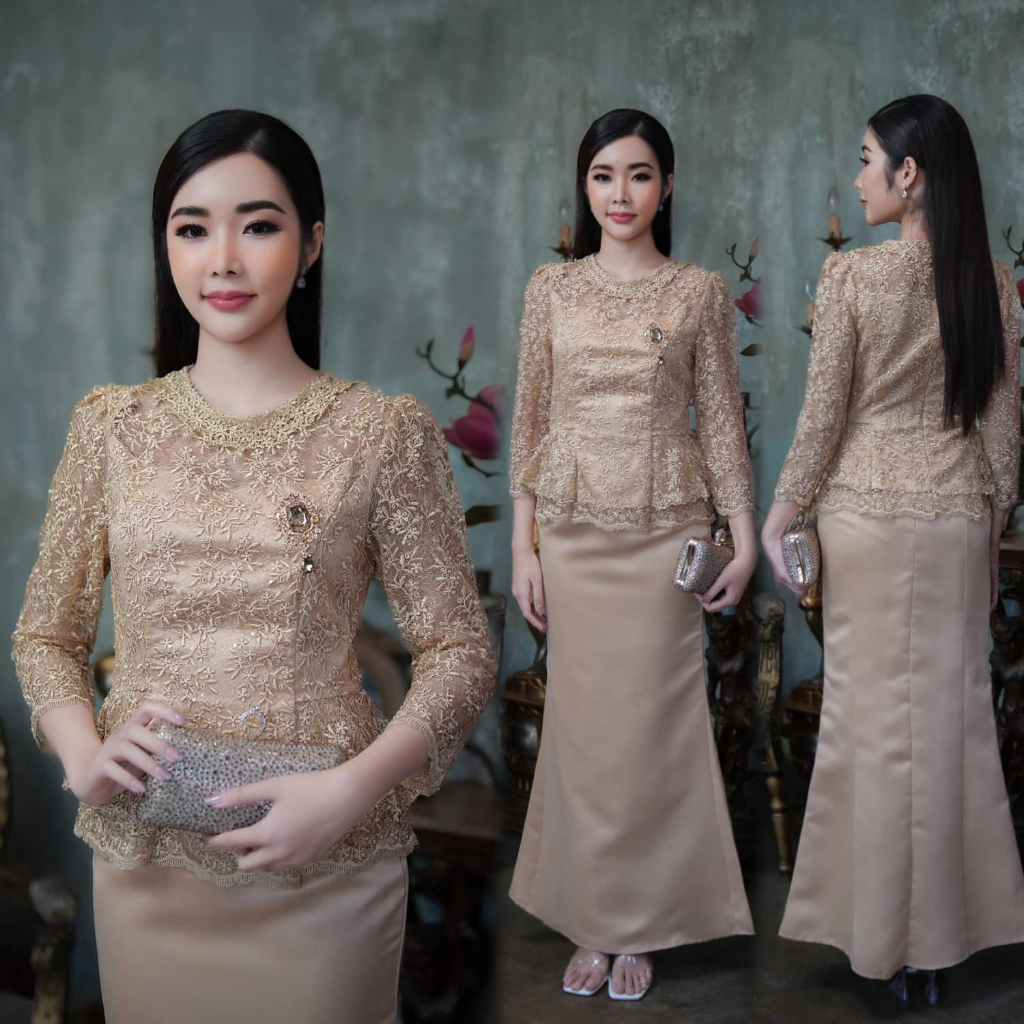 GBK ชุดออกงาน เสื้อลูกไม้ กระโปรงผ้าวาเลนติโน่ มี2สี รหัส 1016