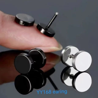 1pcsต่างหู ตุ้มหู จิว ต่างหูผู้ชาย Black Gothic Barbell Earring Fashion Round Plain Men Stud Earring Jewelry - 1 ข้าง