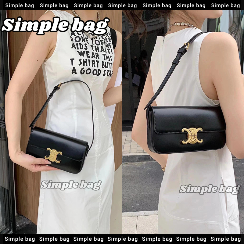 💯เซลีน🍑CELINE Triomphe Claude Shoulder Bag In Triomphe Canvas And Calfskin กระเป๋าสะพายเดี่ยว  #Simple bag