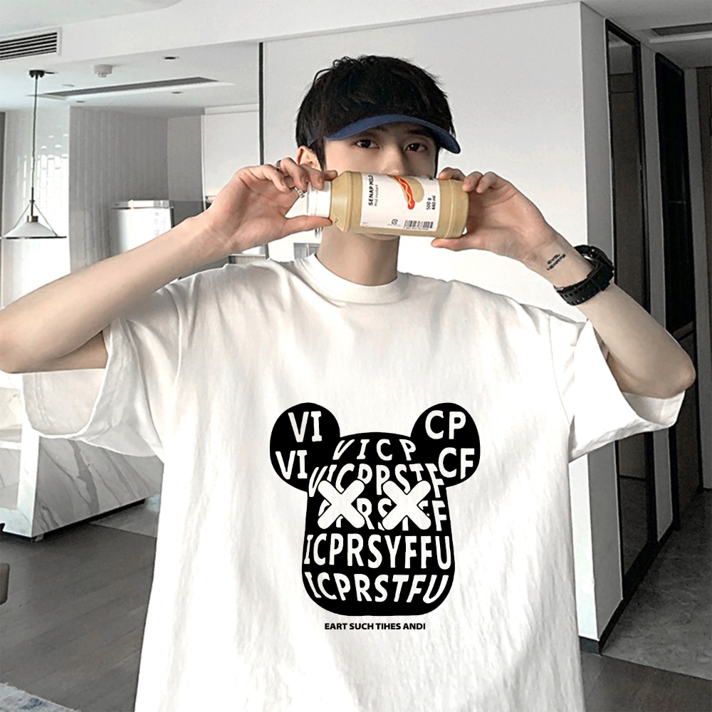 You-T [ส่งจากไทย] ใหม่ เสื้อยืด bear ผ้าcotton 100% ไม่หด สไตล์เกาหลีมินิมอล ลาย ลาย "XX"