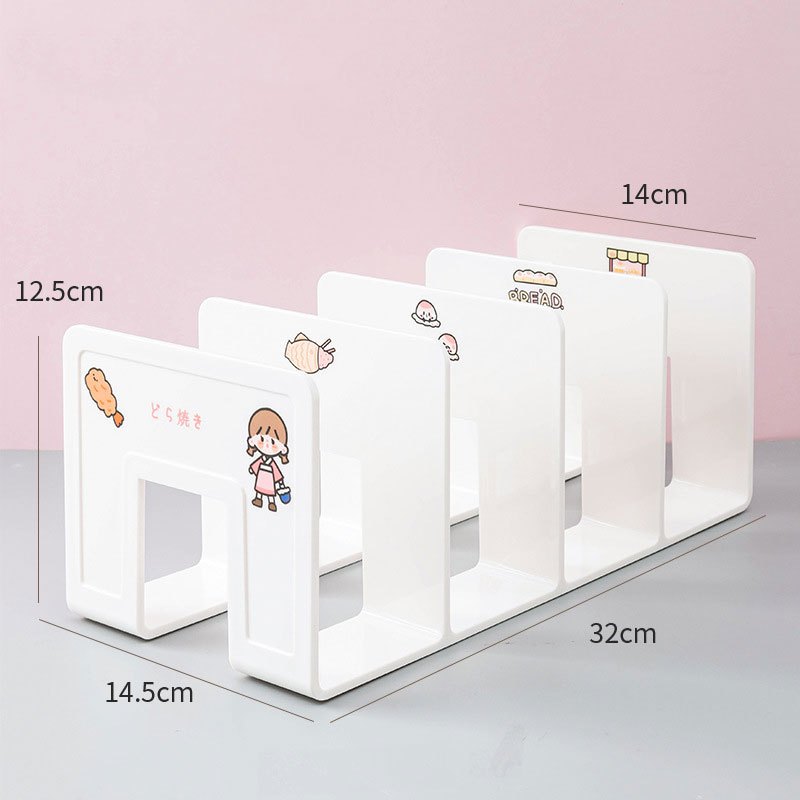 ฟรีสติ๊กเกอร์ ที่คั่นหนังสือ ที่กั้นหนังสือ ที่วางหนังสือขนาด A4 ได้ ชั้นวางหนังสือ 4ช่อง - รูปที่ 7