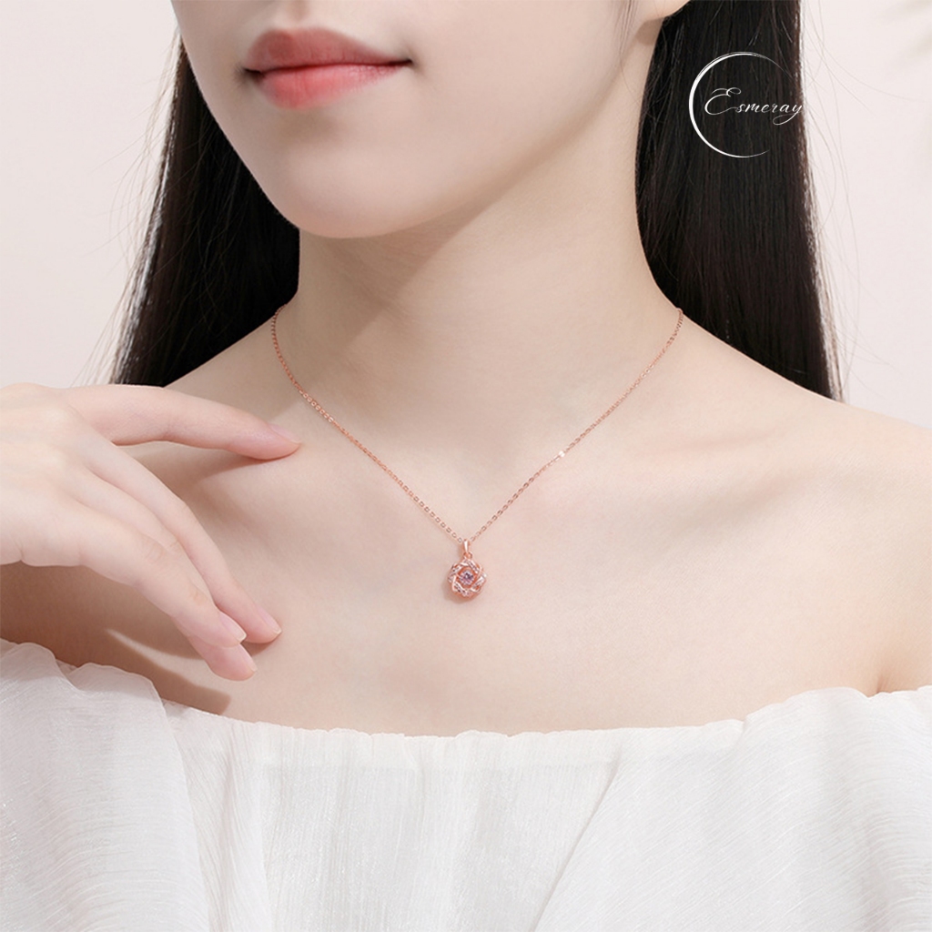 Peach Heart Necklace สร้อยเงินแท้ Esmeray หัวใจดอกท้อ สวย รูปที่ 3