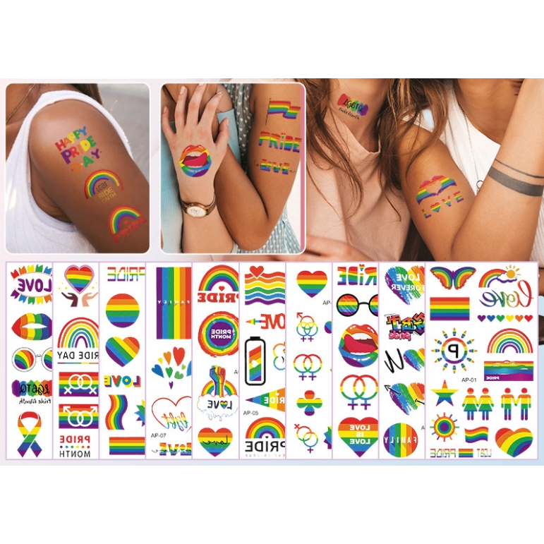 แทคทูสีรุ้ง 68 x 120 mm แทคทู สีรุ้ง รอยสัก ล้างออกได้  Rainbow PRIDE LGBT LGBTQ LGBTQATemporary Tat