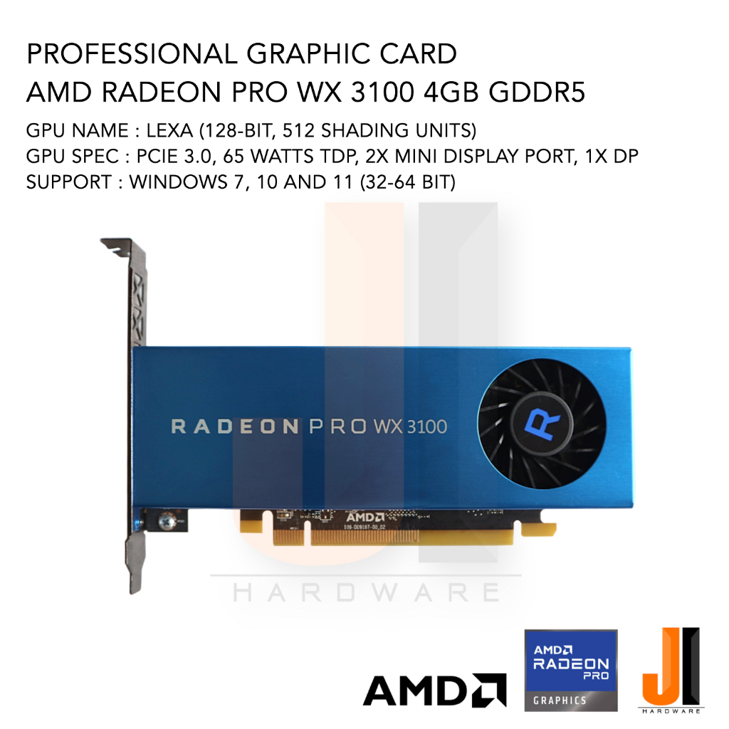 Professional Graphic Card AMD Radeon Pro WX 3100 4GB 128-Bit GDDR5 (มือสองสภาพดีมีการรับประกัน)