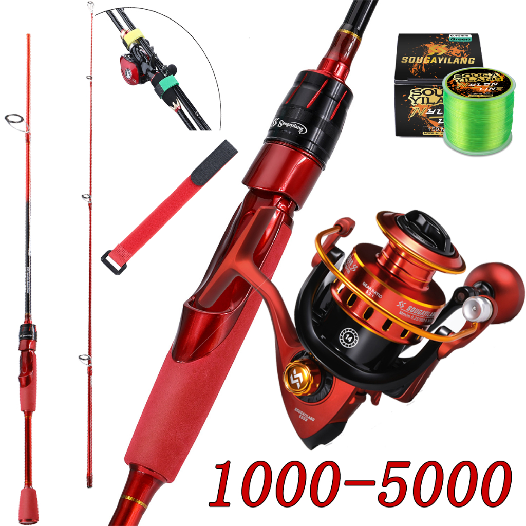 คันเบ็ดและชุดรอก 1.8M/2.1M แบบพกพา 2 ส่วนล่อคันเบ็ด 11+1BB 5.2: 1 เกียร์รอกตกปลาความเร็วสูงและรอกตกปลาชุดคอมโบสำหรับปลา