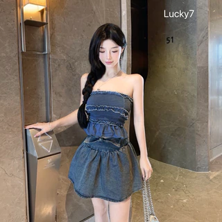 BY IRA (7186/23101) Strapless denim Tube Top, kawaii style เสื้อยีนส์เกาะอกแฟชั่นสุดชิค สไตล์เกาหลี