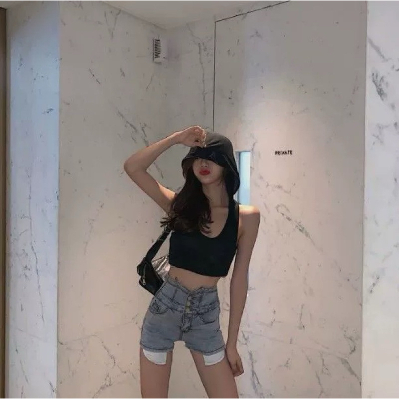 เสื้อฮู้ด ครอปทรงกล้าม มีหมวกใส่เท่ก็ได้เซ็กซี่ก็ได้คะ ส่งจากไทย No.1216 Women Lady Clothing ผู้หญิง