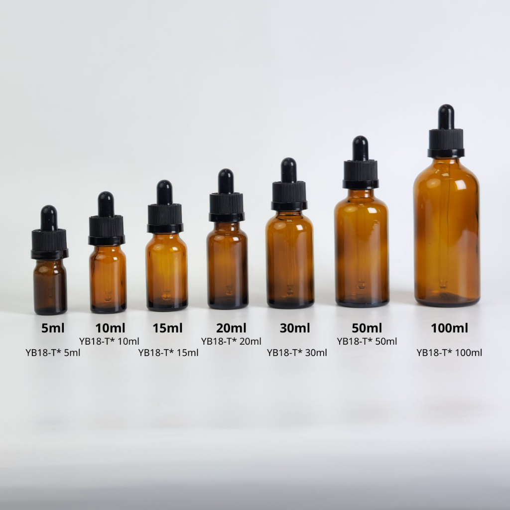 ขวดแก้วพร้อมดรอปเปอร์(ฝาฟรีสีดำ จุกดำ)ขนาด 5ml 10ml 15ml 20ml 30ml 50ml 100mlหัวบีบหยด ใส่เซรั่ม เอสเซ้นต์ ขวดแบ่ง