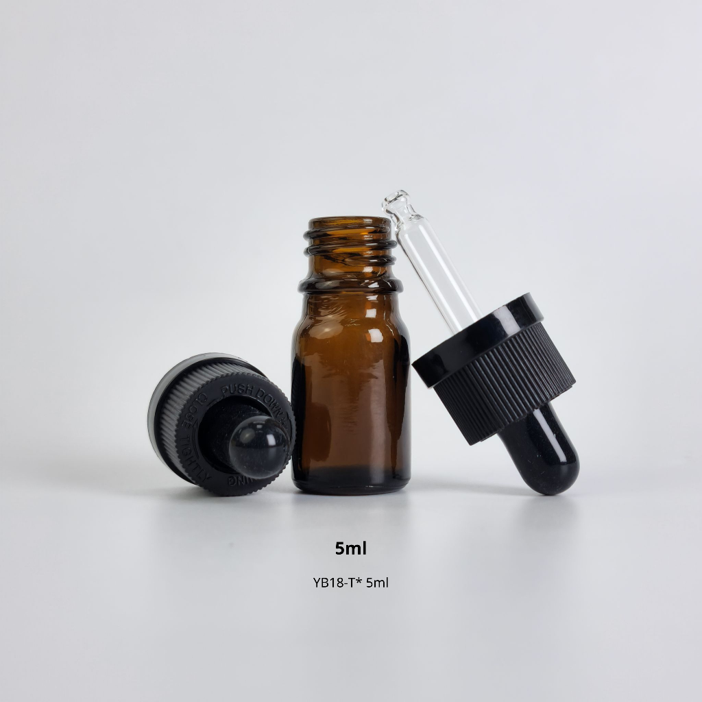 ขวดแก้วพร้อมดรอปเปอร์(ฝาฟรีสีดำ จุกดำ)ขนาด 5ml 10ml 15ml 20ml 30ml 50ml 100mlหัวบีบหยด ใส่เซรั่ม เอสเซ้นต์ ขวดแบ่ง