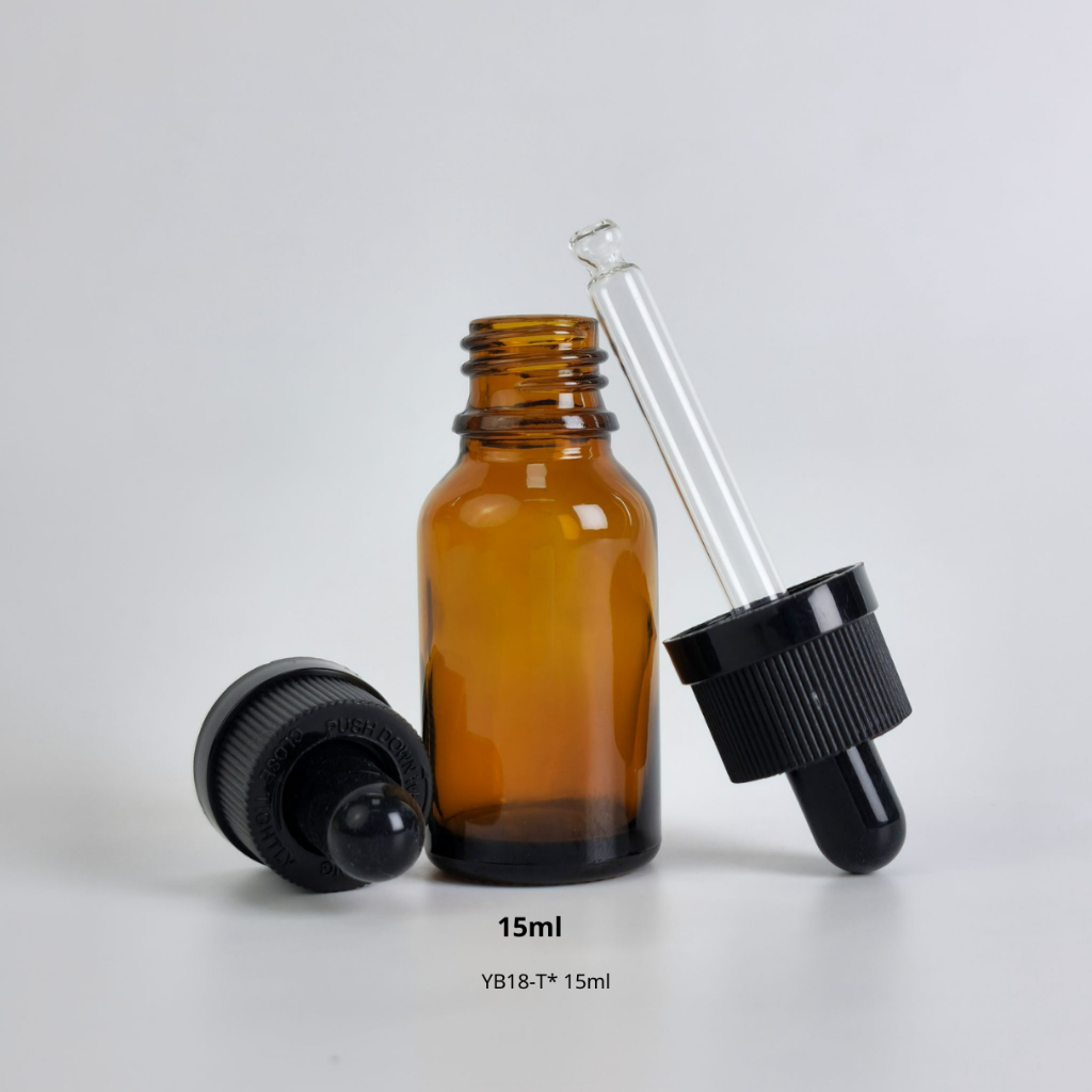 ขวดแก้วพร้อมดรอปเปอร์(ฝาฟรีสีดำ จุกดำ)ขนาด 5ml 10ml 15ml 20ml 30ml 50ml 100mlหัวบีบหยด ใส่เซรั่ม เอสเซ้นต์ ขวดแบ่ง