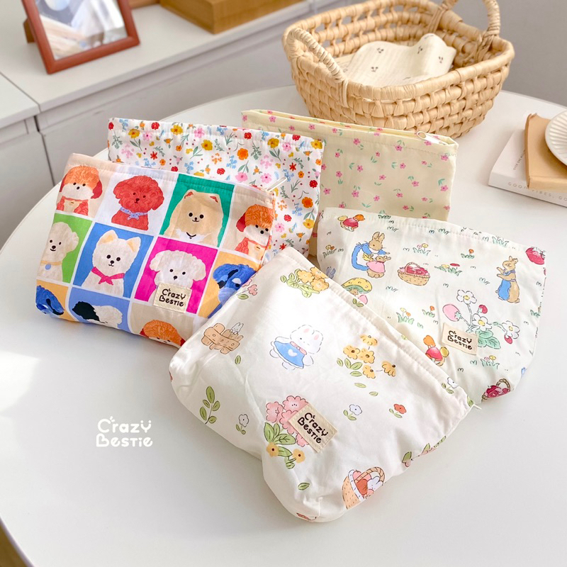 Crazy Bestie🍒กระเป๋าผ้าใส่เครื่องสำอางลายน่ารัก (CB09)