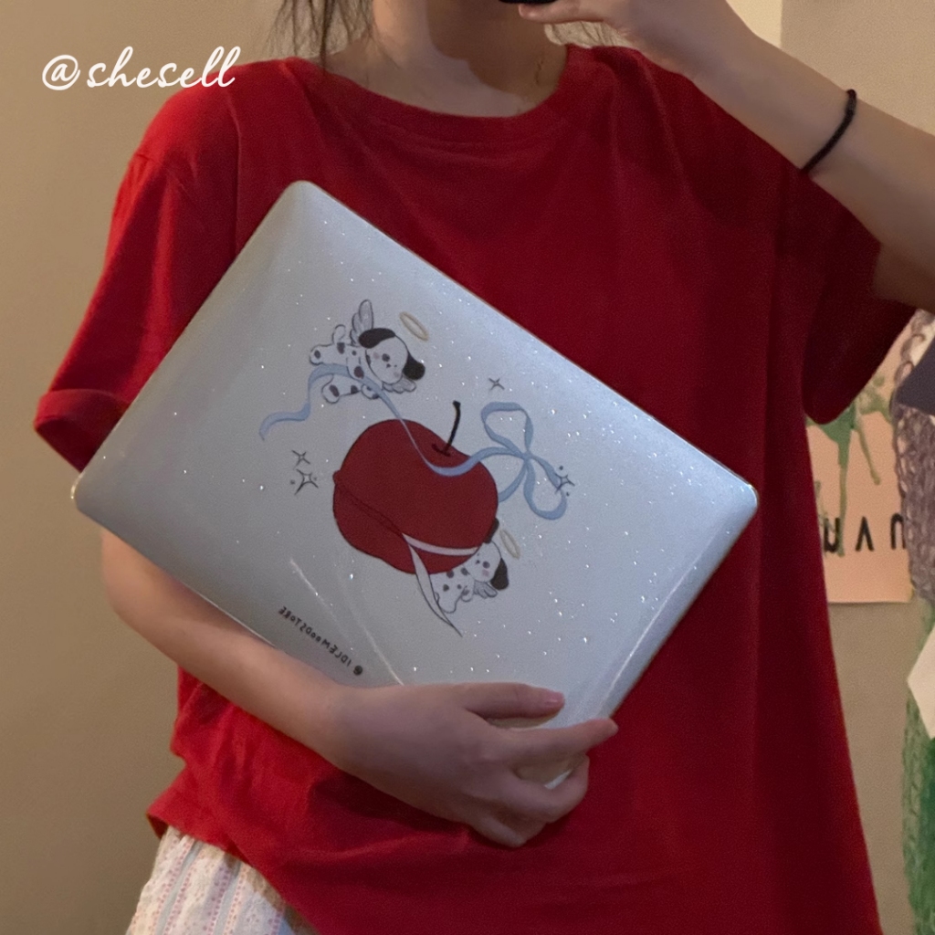 Shesell พร้อมส่ง เคส macbook(Glitter)Ribbon Puppy นางฟ้า Air13 Pro13 M1/M2/M3 เคสสำหรับแมคบุ๊คใส A2338/A2681
