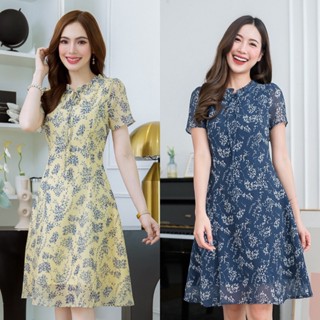 เดรสชีฟองทรงสวยเรียบ สวยคลาสสิคใส่ได้ทุกวัน ผ้าลายดอกแคสเปีย…