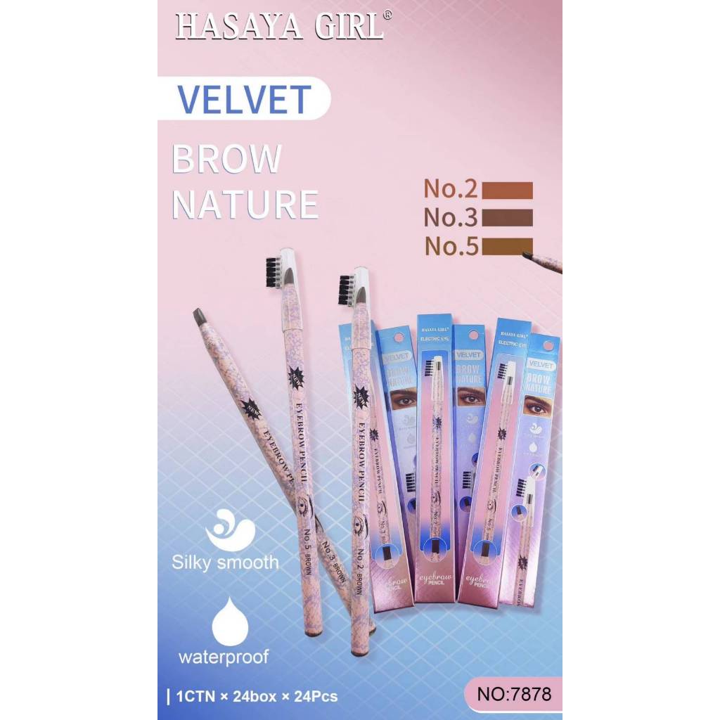 HASAYA GIRL Velvet Nature Eyebrow Pencil ดินสอเขียนคิ้วเชือก หัวแปรงปัด นุ่มลื่น สีสันเป็นธรรมชาติ