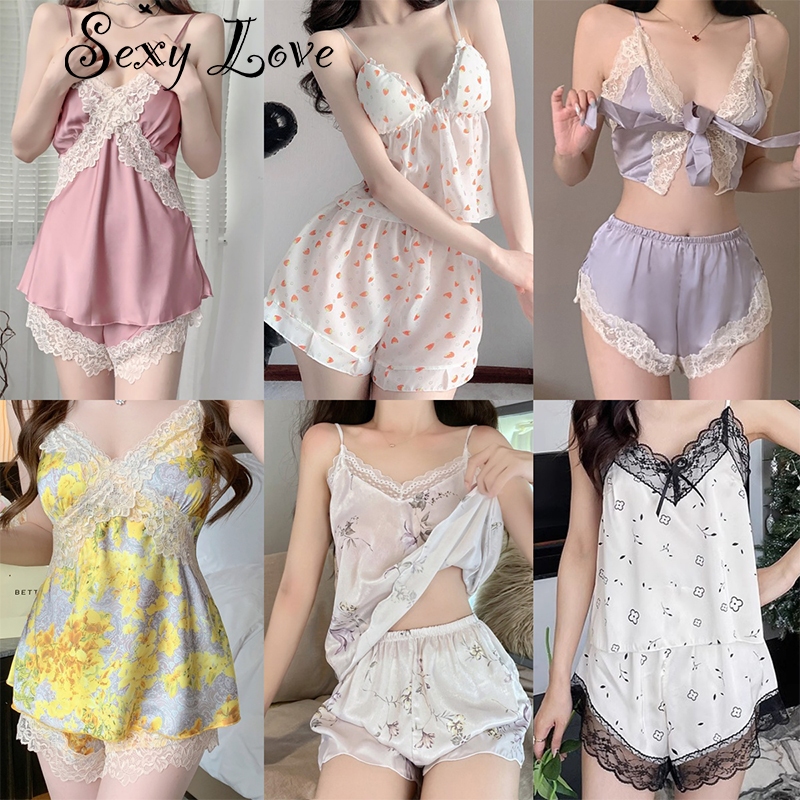 💗Sexy Love💗ชุดนอนลูกไม้ เซตชุดนอน ชุด2ชิ้น มีให้เลือกหลายสีและหลายสไตล์ จัดส่งจากไทย （套装）