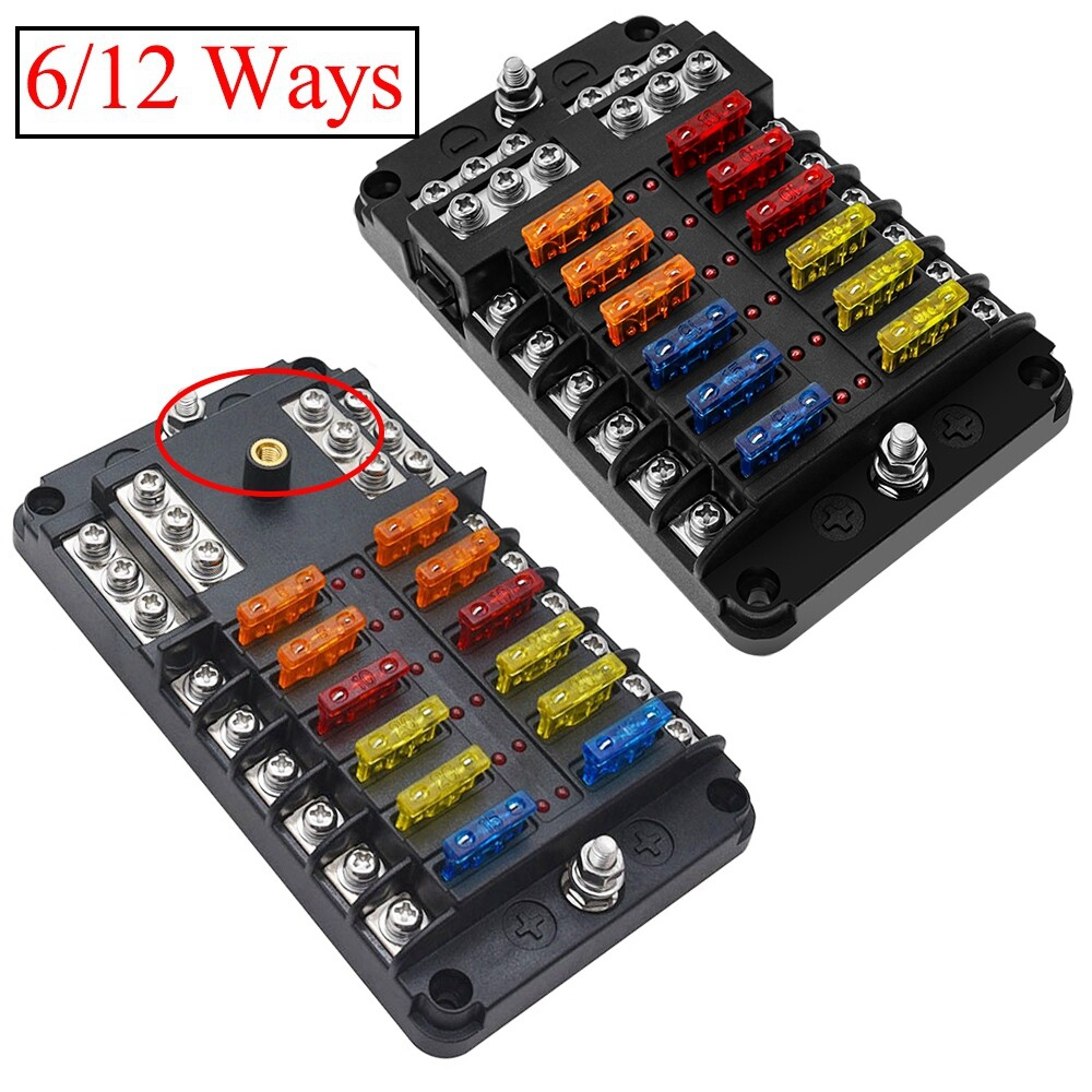 6-Way/12-Way พลาสติกใบมีดฟิวส์กล่องผู้ถือฟิวส์ RV ไฟฟ้า Camper Circuit Breaker 12V 32V