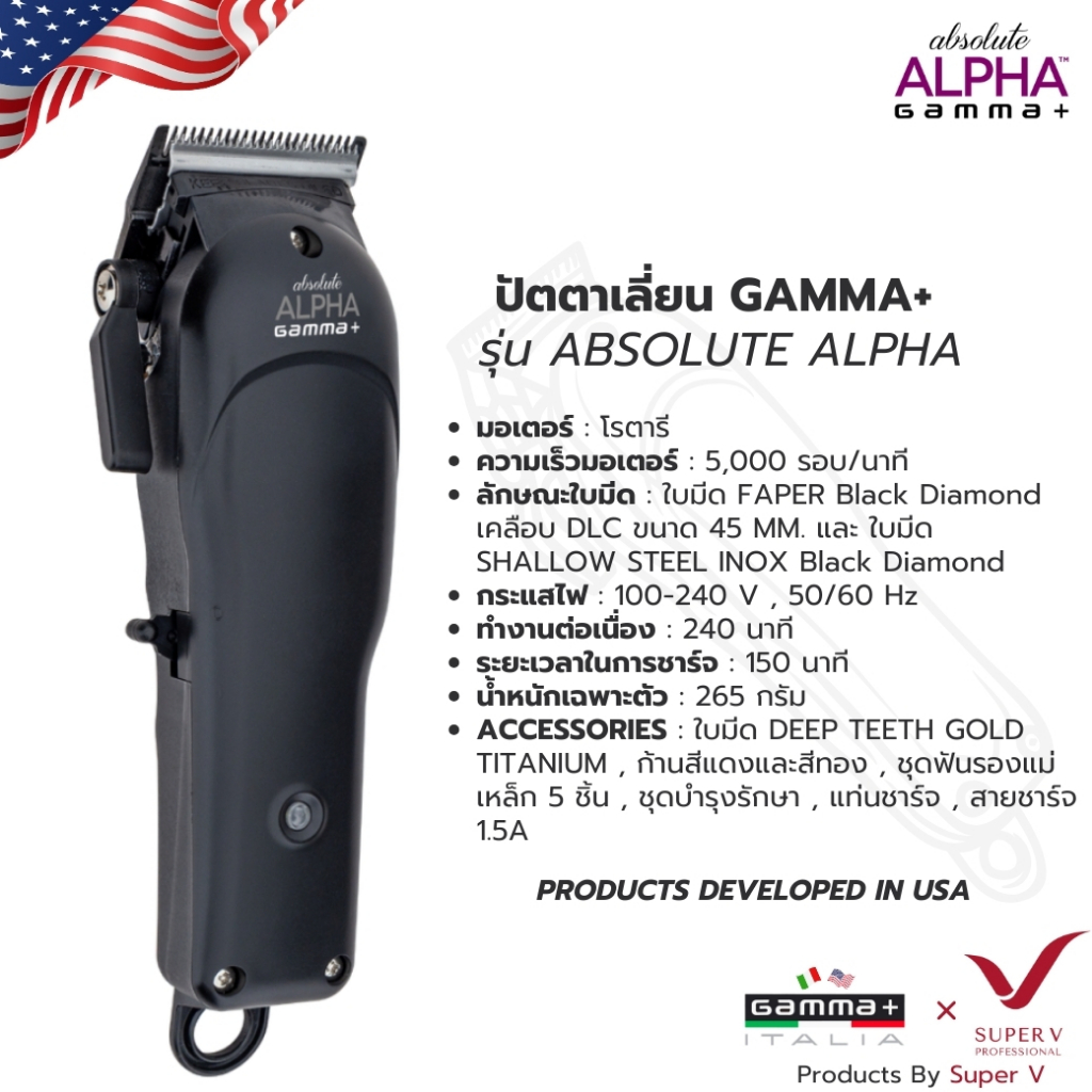 [ GAMMA+ Absolute Alpha Clipper ] ปัตตาเลี่ยนไร้สาย ใบมีด Fusion DLC พร้อมฐานชาร์จและฉากยึดในชุด ดีไ