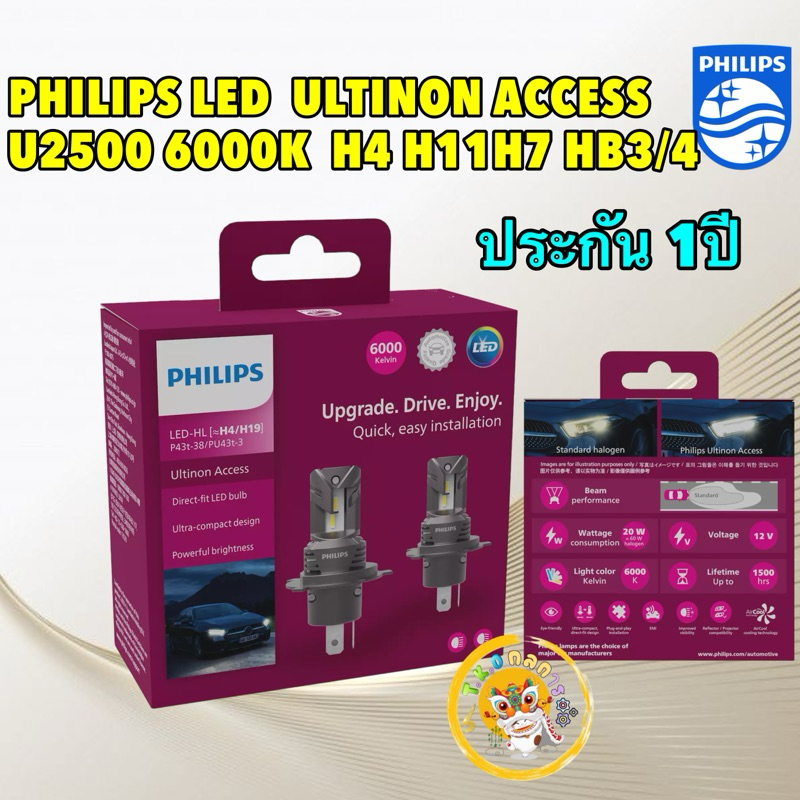 TKD หลอดไฟหน้า แสงขาว 6000K Philips ULTINON ACCESS U2500 LED รุ่นใหม่ 2024 แถมไฟหรี่ LED ร้าน