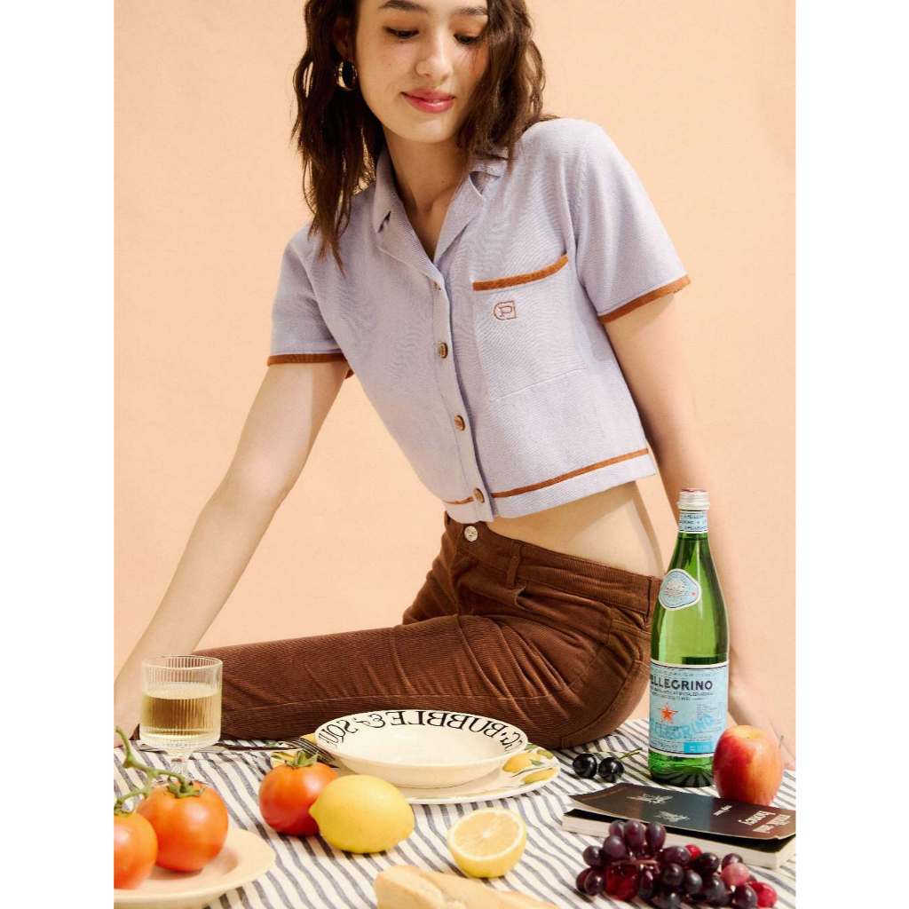 Sunny Polo Crop เสื้อไหมทอเป็นทรงโปโลครอปสั้น