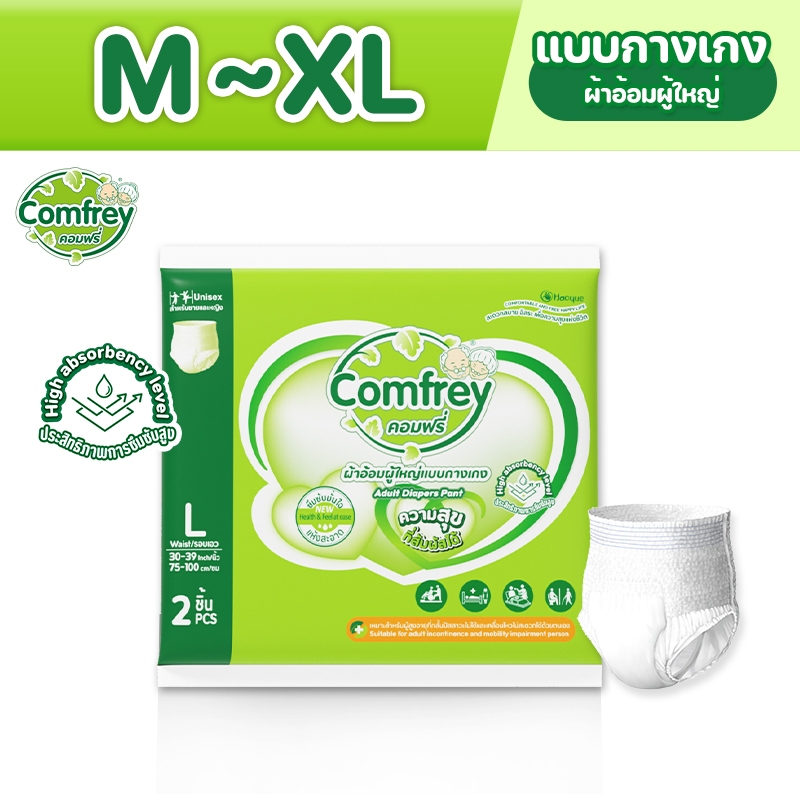 [M-XL 2ชิ้น] Comfrey แพมเพิสผู้ใหญ่แบบกางเกง ราคาประหยัด ไซส์ M-XL 2ชิ้น