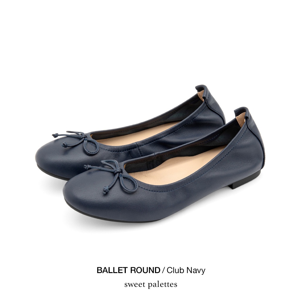 Sweet Palettes รองเท้าหนังแกะ Ballet Round Club Navy