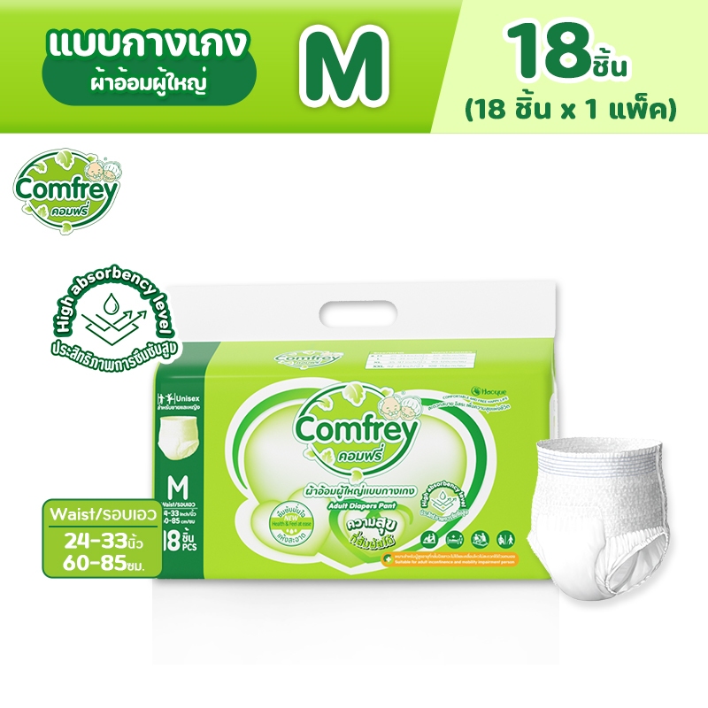 [1แพ็ค] Comfrey แพมเพิสผู้ใหญ่แบบกางเกง ราคาประหยัด ไซส์ M 18ชิ้น x1แพ็ค