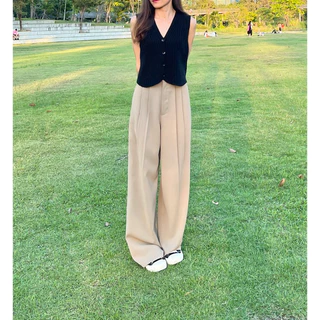 BUNNY.CUTIE studio : รุ่น Bekky Pants กางเกงขายาว ทรงกระบอกใหญ่ งานกระดุม ผ้าพริ้ว ทิ้งตัว ใส่สบาย (XS-XXL)