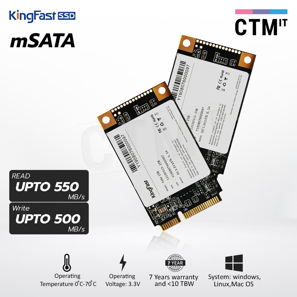 อุปกรณ์คอมพิวเตอร์ เอสเอสดี mSATA SSD F6M Kingfast 128GB/256GB/512GB/1TB รับประกัน 7 ปี
