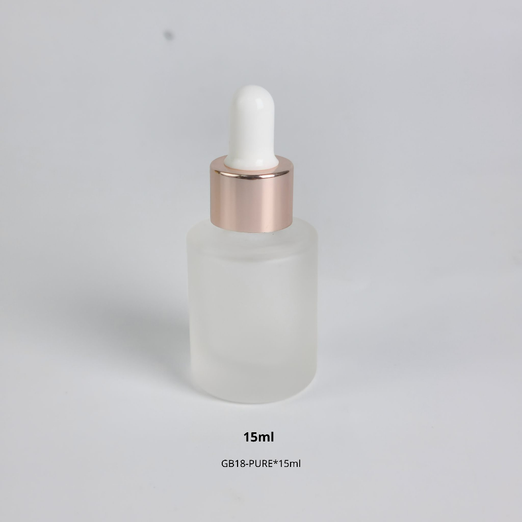 30ml 15ml 10ml ขวดแก้วพร้อมดรอปเปอร์ (ฝาสีชมพูพิงค์โกล์ จุกขาว) แพ็กเกจเครื่องสำอางสำหรับบรรจุเซรั่ม น้ำมันหอมระเหย