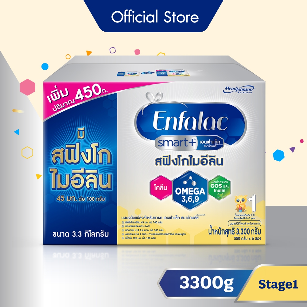 ซื้อ นมผง เอนฟาแล็ค สมาร์ทพลัส มีสฟิงโกไมอีลิน สูตร1 (3300 กรัม) Enfalac Smart+ Stage1 (3300 g)