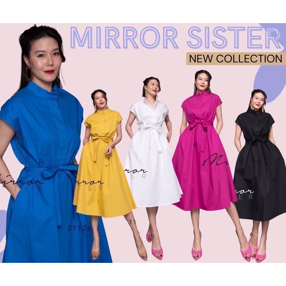 Mirrorsister 21126.5 เดรสแขนสั้นคอปีน ทรงสวยมาก คลาสสิคสไตล์ ใส่ง่าย ช่วงล่างเป็นทรง A บาน กระเป๋าล้วงข้าง