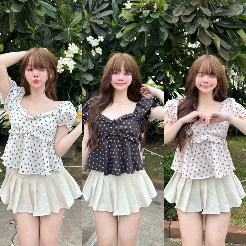 เสื้อแขนตุ๊กตาลายโบว์จิ๋ว Nusa style 🍪