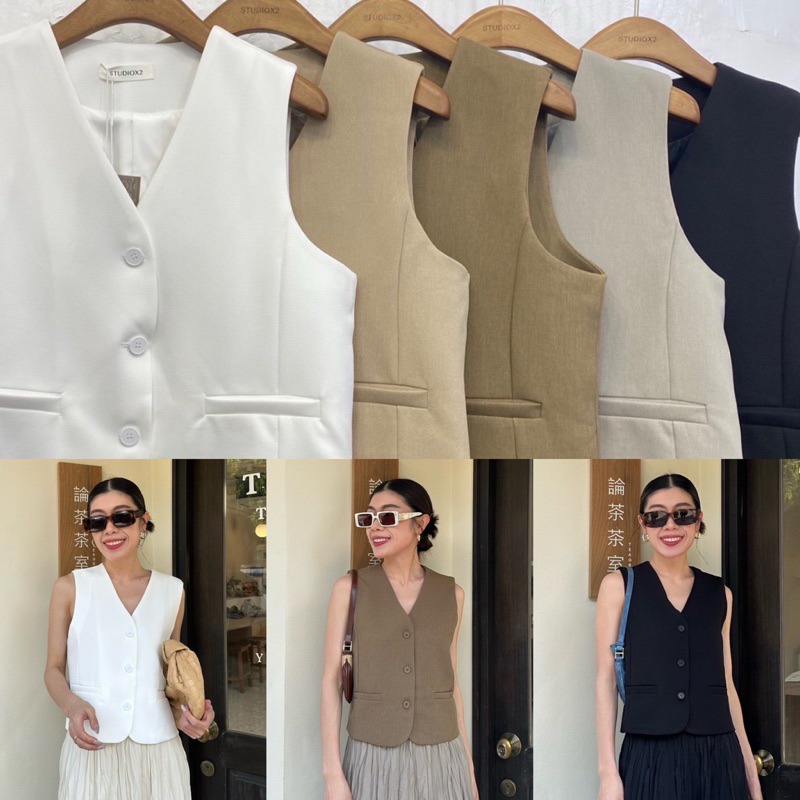 TAILOR VEST TOP #6001 x2 เสื้อvest ทรงสวย เสื้อสูท กั๊ก แขนกุด