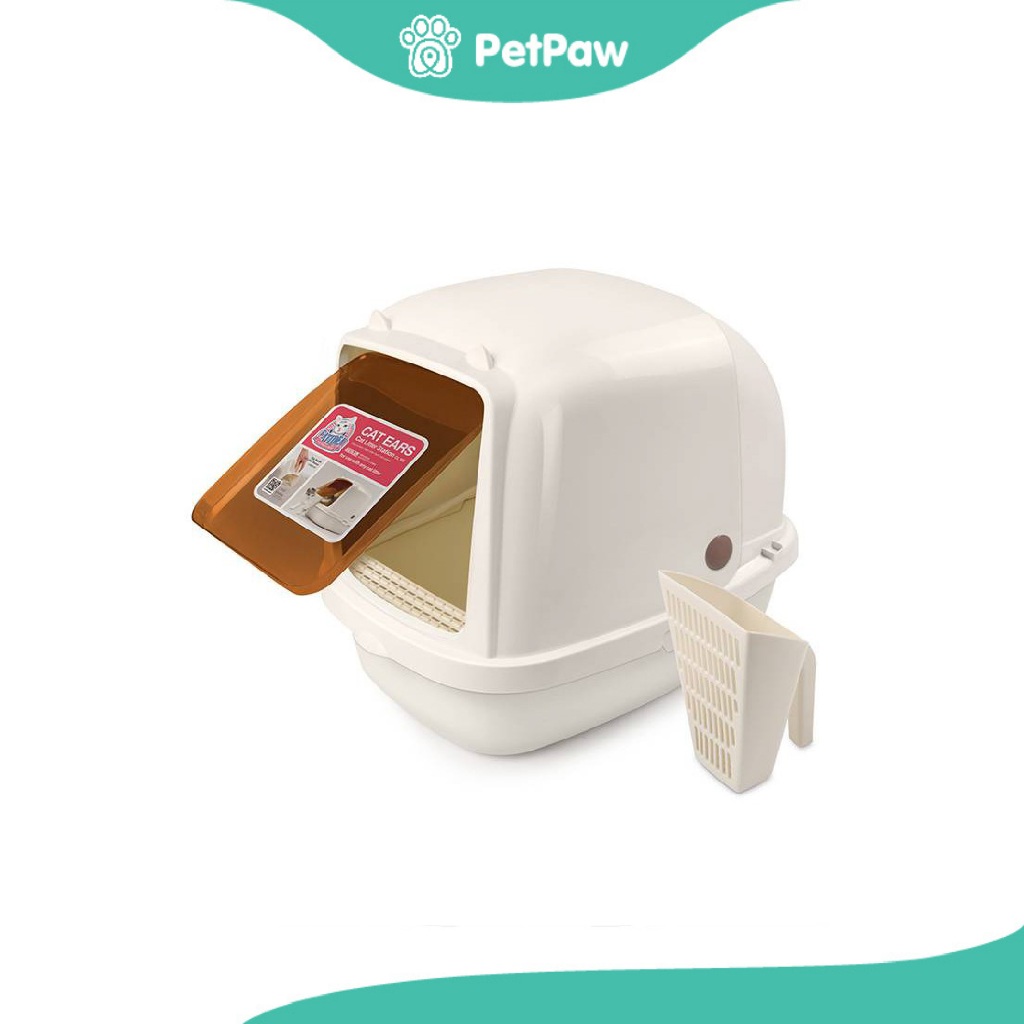 Catidea ห้องน้ำแมว รุ่น Cat Ears ห้องน้ำแมวแบบโดมพร้อมที่ตักทราย สีครีม XL (64x48Cm)(1pcs)