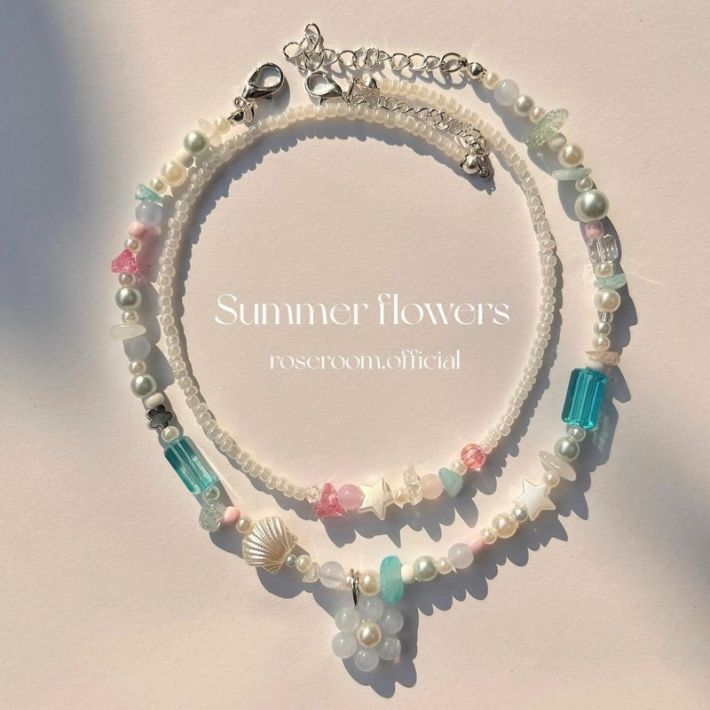 (พร้อมส่งครบสี) สร้อยลูกปัดหินดอกไม้ Summer ทะเล สาวอวบมีไซต์ใส่ได้ค่า