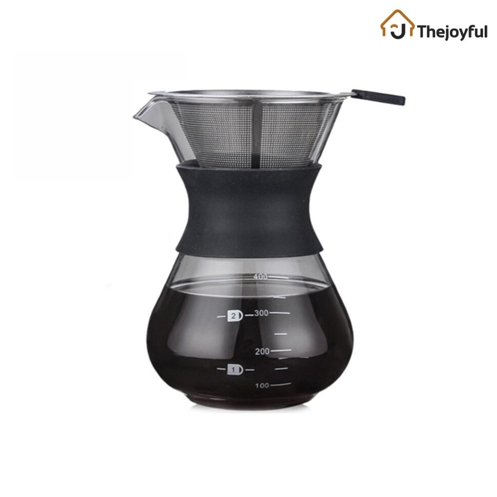 Thejoyful เหยือกดริปกาแฟ กรวยดริปกาแฟ ที่ดริปกาแฟ Coffee Drip แก้วใส ทนความร้อน 200ml/400ml