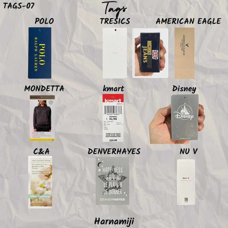 🌟Tags-07🌟 ป้ายห้อย ป้ายกระดาษ  POLO,TRESICS,AMERICAN EAGLE,MONDETTA,kmart,sears,C&A,DENVER,Nu V