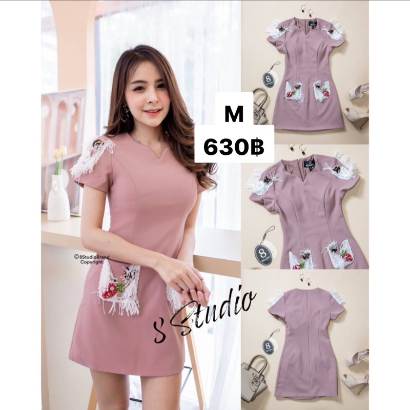 630 ฿ แชท✅ M พร้อมส่ง ✅ เดรสผ้าหนา มีกระเป๋า  pink dress ‼️ 8 studio BRAND