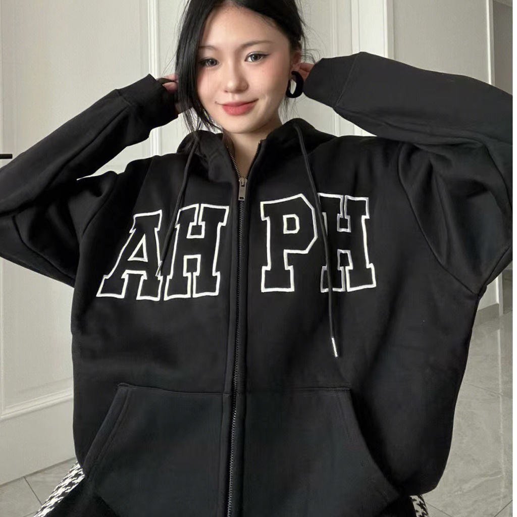 เสื้อกันหนาว คลุมแขนยาว มีฮู้ด มีซิป ผ้าสำลี เนื้อผ้าหนานิ่ม M-2XL สไตส์วัยรุ่นเกาหลี