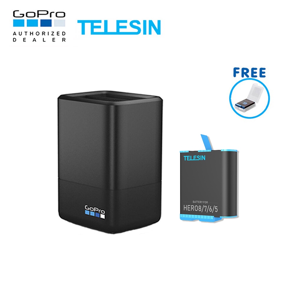 GoPro 8 / 7 / 6 / 5 Dual Battery Charger + Telesin Battery ฟรี กล่องใส่แบต