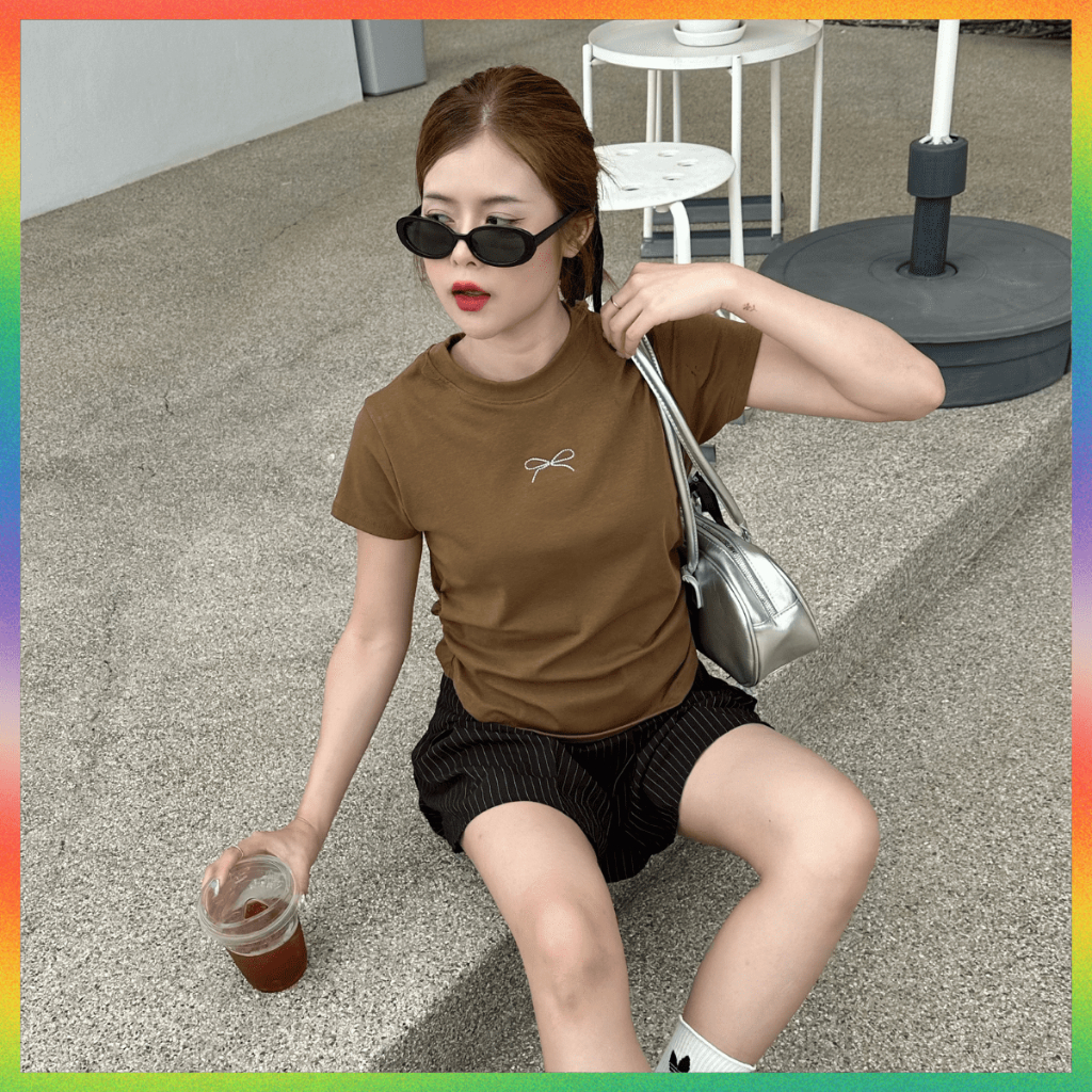 MesubShop เสื้อยืด BABYTEE เสื้อเข้ารูป ทรงสวย ผ้ายืดยูนิโคล่ แต่งปักโบว์น่ารัก สาวอวบใส่ได้ รุ่น ตาแป๋ว