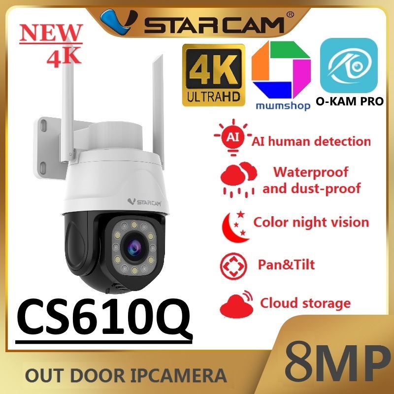 Vstarcam CS610Q / CS669 PLUS ความละเอียด 8 MP กล้องวงจรปิดไร้สายOutdoor 4K UHD Color Night Vision มีAI+ สัญญาณเตือน IP66