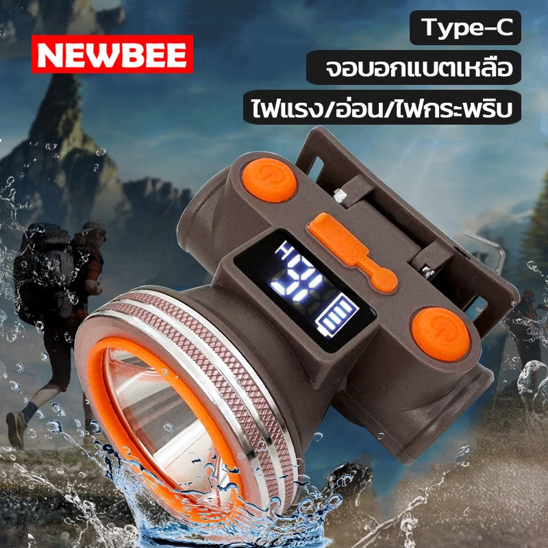 Jiajiealuo ไฟฉายคาดหัว จอ LED บอกแบตสถานะ USB TYPE-C ความสว่างได้ 3 ระดับ แบตอึด8 ชั่วโมง ไฟฉายแรงสูง ส่องไกล สว่างมาก
