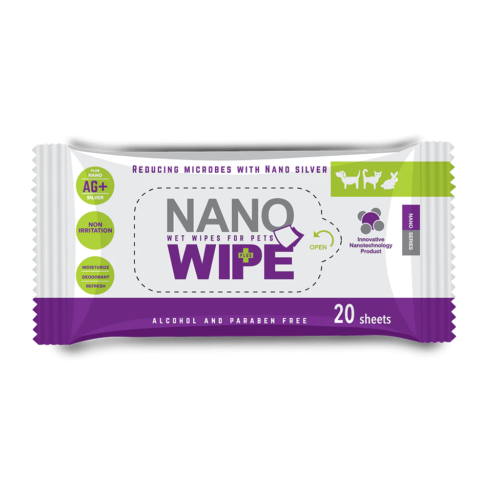 (exp 2028) NANO WIPE นาโนไวพ์ ทิชชู่เปียก 20 ชิ้น สำหรับสัตว์เลี้ยงลดการสะสมของเชื้อโรค ขนาดพกพา
