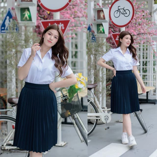กระโปรงพลีทนักศึกษา กระโปรงพลีทสีกรม จีบเล็ก ความยาว 20-28” เอวfree size / XL