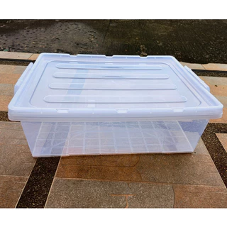 World class กล่องพลาสติกแบน - สีใส (No.9058) มีหูหิ้ว ขนาด 36x47x16cm. Food grade กล่องใส่ขนมคุกกี้ กล่องแบนสีขาวใส