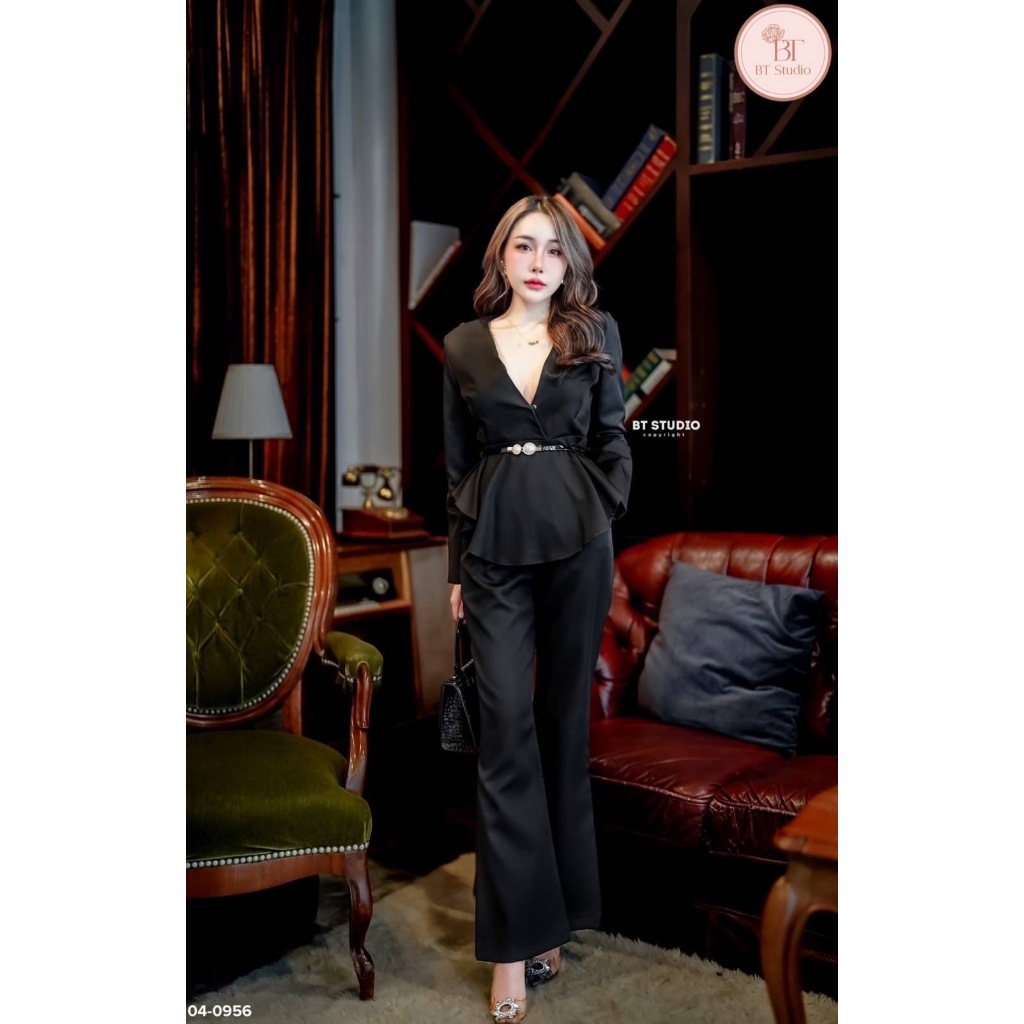 04-0956 เซทสูทกางเกงขายาวเข็มขัด