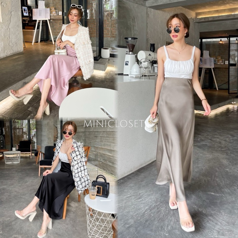 minicloset กระโปรงผ้าซาติน เนื้อผ้าทิ้งตัวสวย ไม่บาง