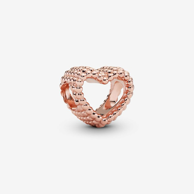 พร้อมส่ง Beaded heart 14k rose gold-plated charm Pandora แท้ ชาร์มหัวใจโรสโกลด์